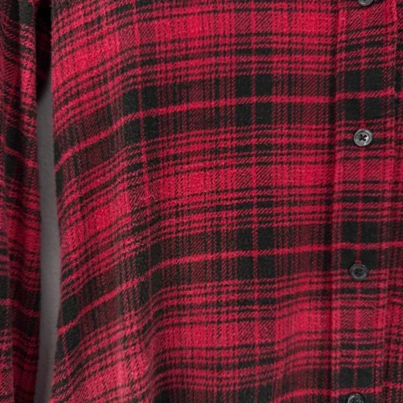 R13 Tie Flannel Midi Shirt Dress Women XS Red Black Plaid Grunge Asymmetric - Picture 12 of 16